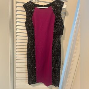Lafayette 148 New York Black and Pink Midi Dress